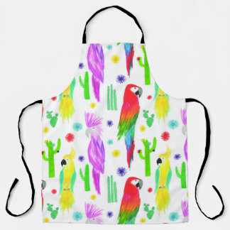 Colorful parrots, hand-drawn pattern. apron
