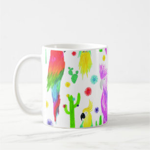 Colorful parrots, hand-drawn pattern. coffee mug
