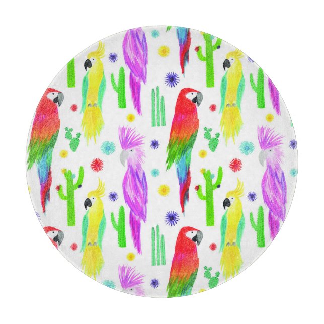 Colorful parrots, hand-drawn pattern. cutting board (Front)