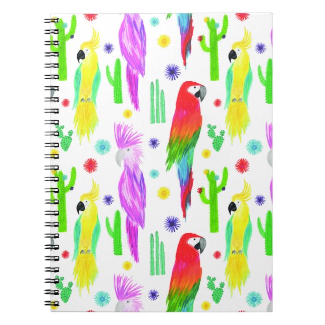 Colorful parrots, hand-drawn pattern. notebook (Front)