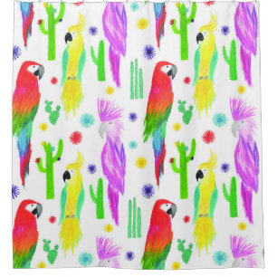 Colorful parrots, hand-drawn pattern. shower curtain