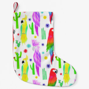Colorful parrots, hand-drawn pattern. small christmas stocking