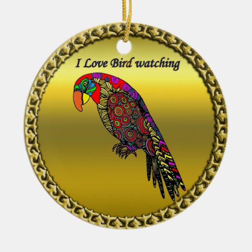 Colorful Parrots in abstract yellow red green blue Ceramic Ornament