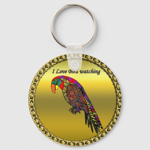 Colorful Parrots in abstract yellow red green blue Keychain