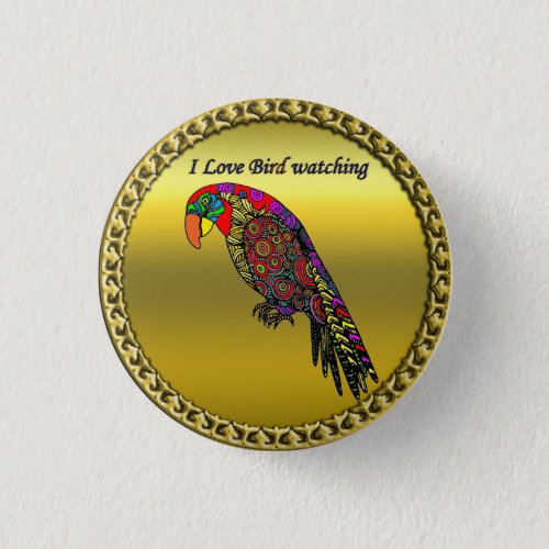 Colorful Parrots in abstract yellow red green blue Pinback Button