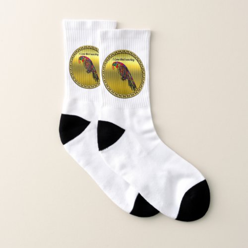 Colorful Parrots in abstract yellow red green blue Socks