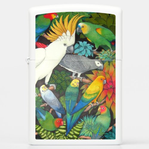 Colorful Parrots in Bromeliads Zippo Lighter