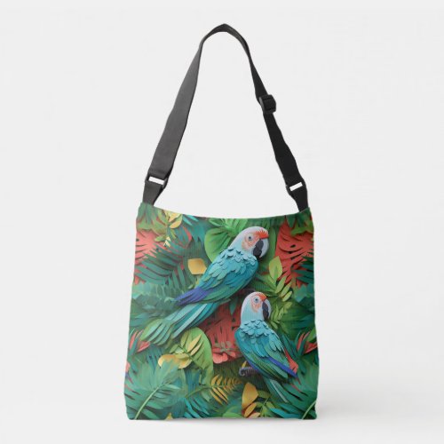 Colorful parrots kirigami crossbody bag