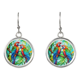 Colorful Parrots Stained Glass Earrings