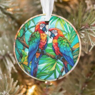 Colorful Parrots Stained Glass Ornament