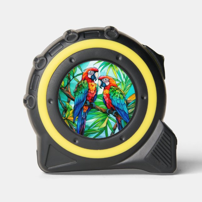 Colorful Parrots Stained Glass Tape Measure (Front)