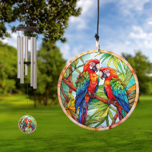 Colorful Parrots Stained Glass Wind Chime