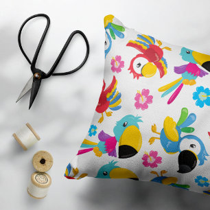 Colorful Parrots, Tropical Parrots, Birds, Flowers Accent Pillow