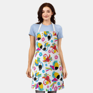 Colorful Parrots, Tropical Parrots, Birds, Flowers Apron