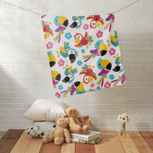 Colorful Parrots Tropical Parrots Birds Flowers Baby Blanket