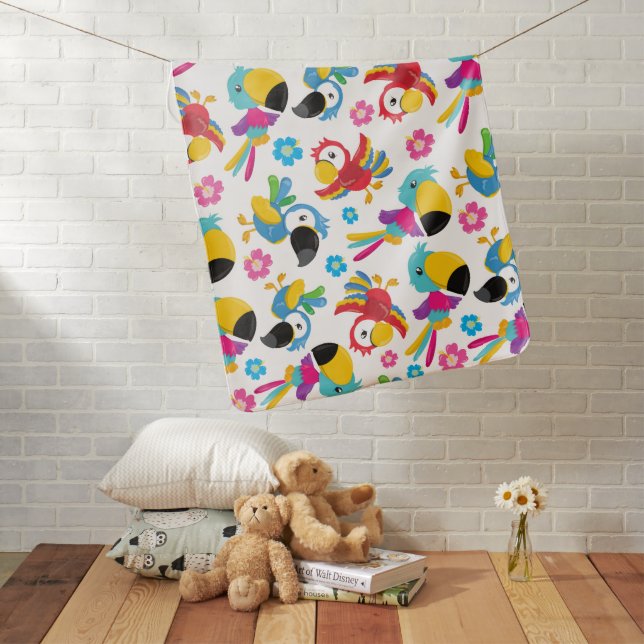 Colorful Parrots, Tropical Parrots, Birds, Flowers Baby Blanket (In Situ)