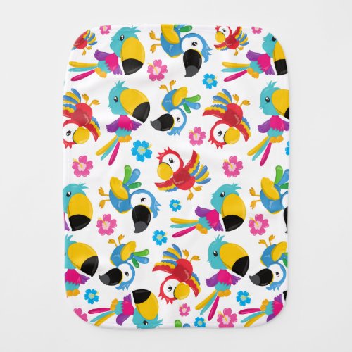 Colorful Parrots Tropical Parrots Birds Flowers Baby Burp Cloth