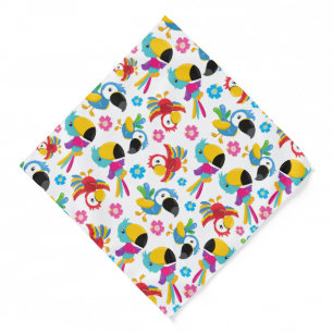 Colorful Parrots, Tropical Parrots, Birds, Flowers Bandana