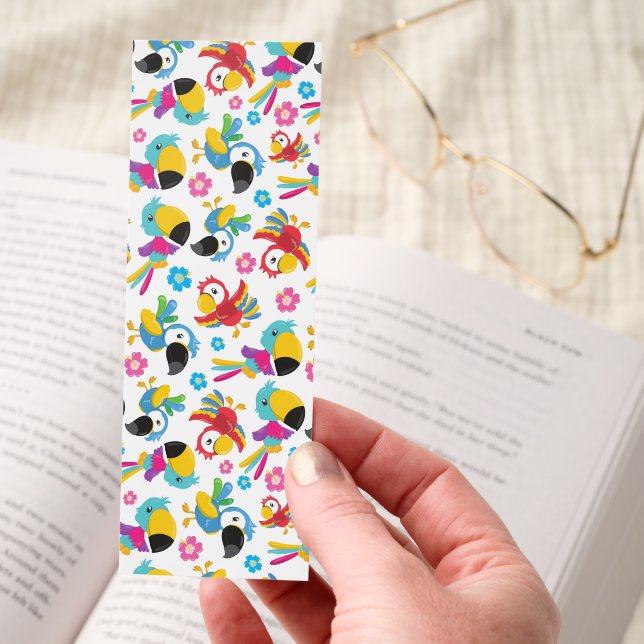 Colorful Parrots, Tropical Parrots, Birds, Flowers Bookmarks (Hand)
