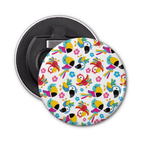 Colorful Parrots Tropical Parrots Birds Flowers Bottle Opener