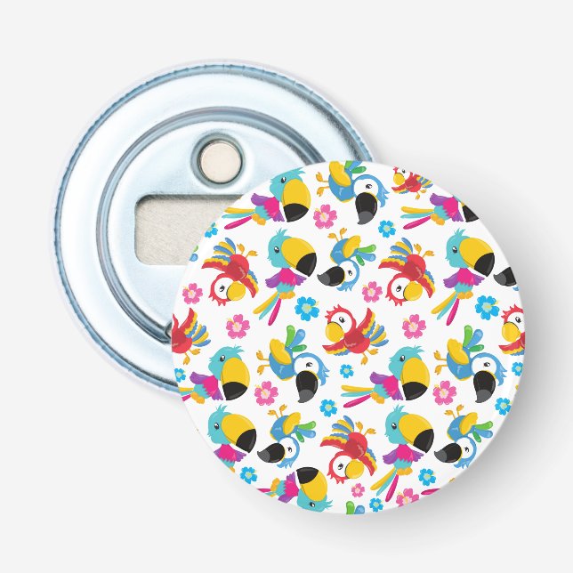 Colorful Parrots, Tropical Parrots, Birds, Flowers Bottle Opener (Front)