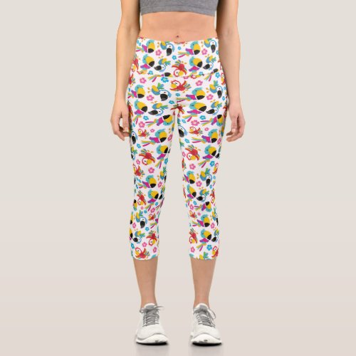 Colorful Parrots Tropical Parrots Birds Flowers Capri Leggings