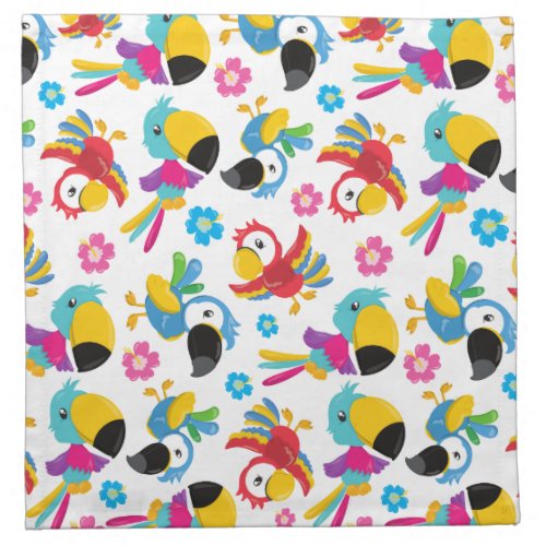 Colorful Parrots Tropical Parrots Birds Flowers Cloth Napkin