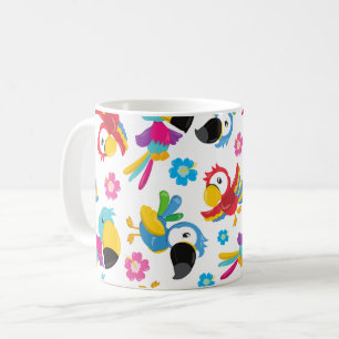 Colorful Parrots, Tropical Parrots, Birds, Flowers Coffee Mug