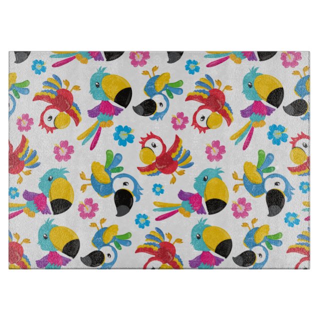 Colorful Parrots, Tropical Parrots, Birds, Flowers Cutting Board (Front)