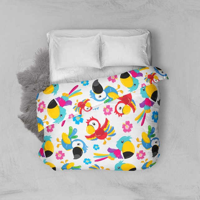 Colorful Parrots, Tropical Parrots, Birds, Flowers Duvet Cover (Creator Uploaded)