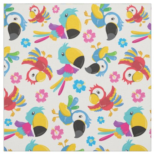 Colorful Parrots Tropical Parrots Birds Flowers Fabric