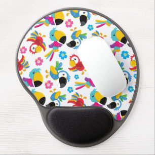 Colorful Parrots, Tropical Parrots, Birds, Flowers Gel Mouse Pad