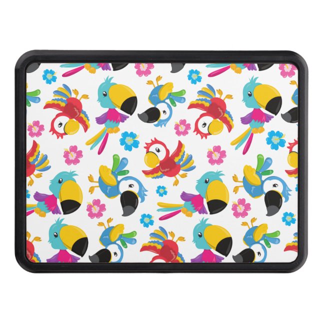 Colorful Parrots, Tropical Parrots, Birds, Flowers Hitch Cover (Front)