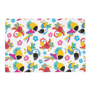 Colorful Parrots, Tropical Parrots, Birds, Flowers Placemat