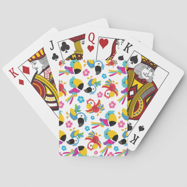 Colorful Parrots, Tropical Parrots, Birds, Flowers Poker Cards (Back)