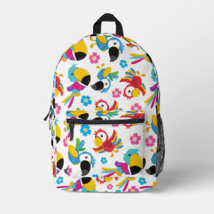 Colorful Parrots, Tropical Parrots, Birds, Flowers Printed Backpack