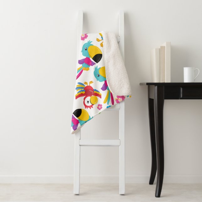 Colorful Parrots, Tropical Parrots, Birds, Flowers Sherpa Blanket (In Situ)