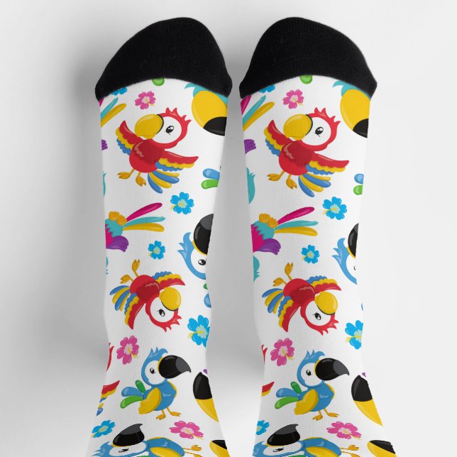 Colorful Parrots, Tropical Parrots, Birds, Flowers Socks (Top)