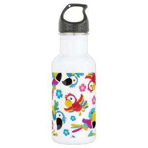 Colorful Parrots, Tropical Parrots, Birds, Flowers Stainless Steel Water Bottle