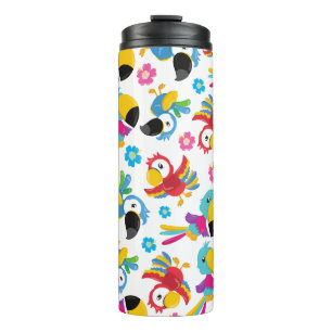 Colorful Parrots, Tropical Parrots, Birds, Flowers Thermal Tumbler