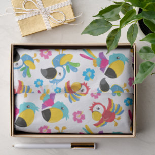 Colorful Parrots, Tropical Parrots, Birds, Flowers Tissue Paper