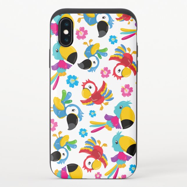 Colorful Parrots, Tropical Parrots, Birds, Flowers Uncommon iPhone Case (Back)