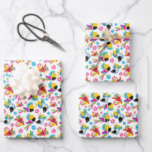 Colorful Parrots, Tropical Parrots, Birds, Flowers Wrapping Paper Sheets