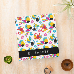 Colorful Parrots, Tropical Parrots, Your Name 3 Ring Binder