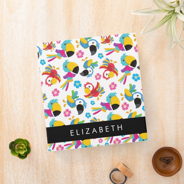 Colorful Parrots, Tropical Parrots, Your Name 3 Ring Binder (In Situ)