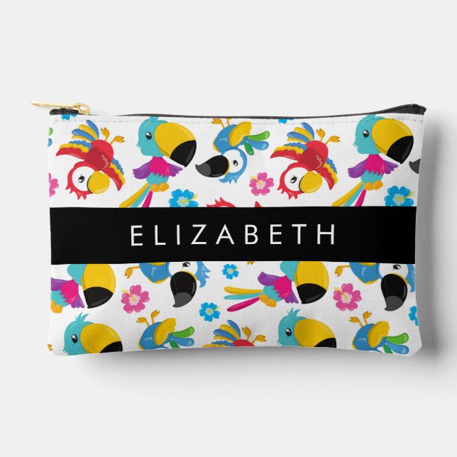 Colorful Parrots, Tropical Parrots, Your Name Accessory Pouch (Front)
