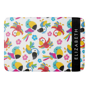 Colorful Parrots, Tropical Parrots, Your Name Bath Mat