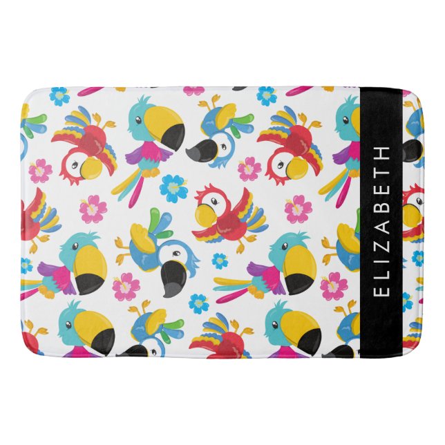 Colorful Parrots, Tropical Parrots, Your Name Bath Mat (Front)