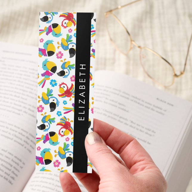 Colorful Parrots, Tropical Parrots, Your Name Bookmarks (Hand)