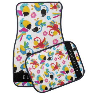 Colorful Parrots, Tropical Parrots, Your Name Car Floor Mat